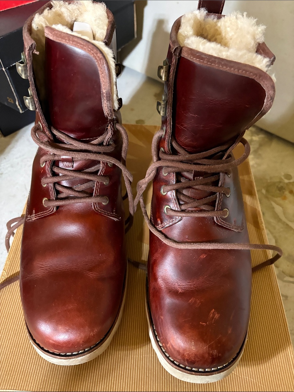 UGG Men's Chestnut Leather Shearling-Lined Lace-Up Boots